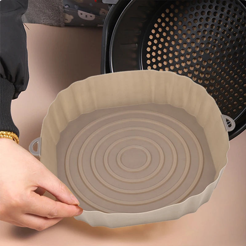 Reusable Air Fryer Silicone Pot & Baking Tray – 1/2/3PCS Basket for Pizza, Fried Chicken, Grill & Kitchen Use