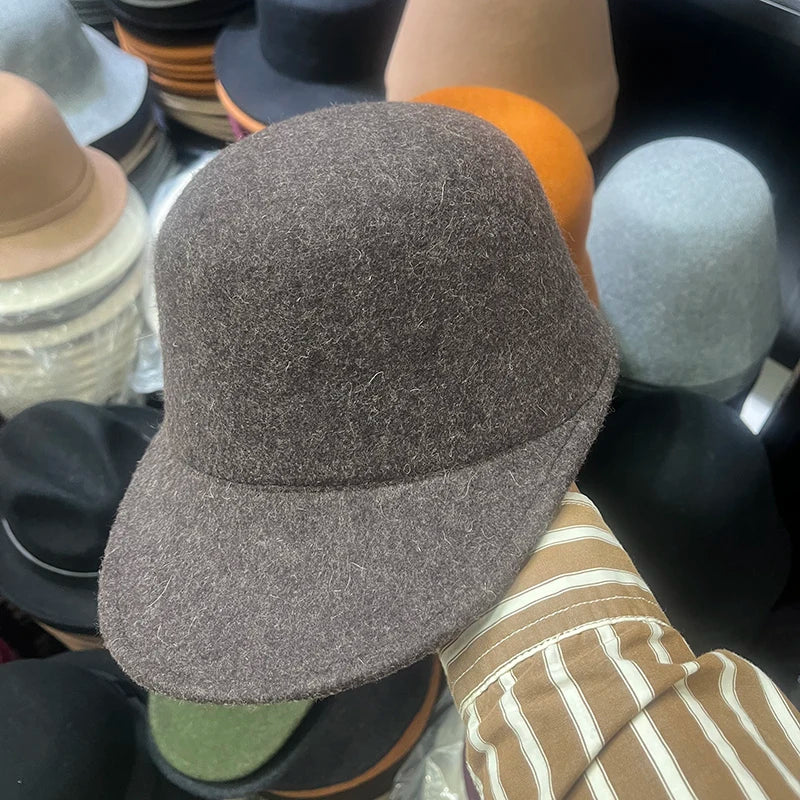 Winter Fedora Hat for Women - Korean Flat Top, Wool, British Casual Style in Navy, Black, Gray, Khaki, High Quality Equestrian Fashion