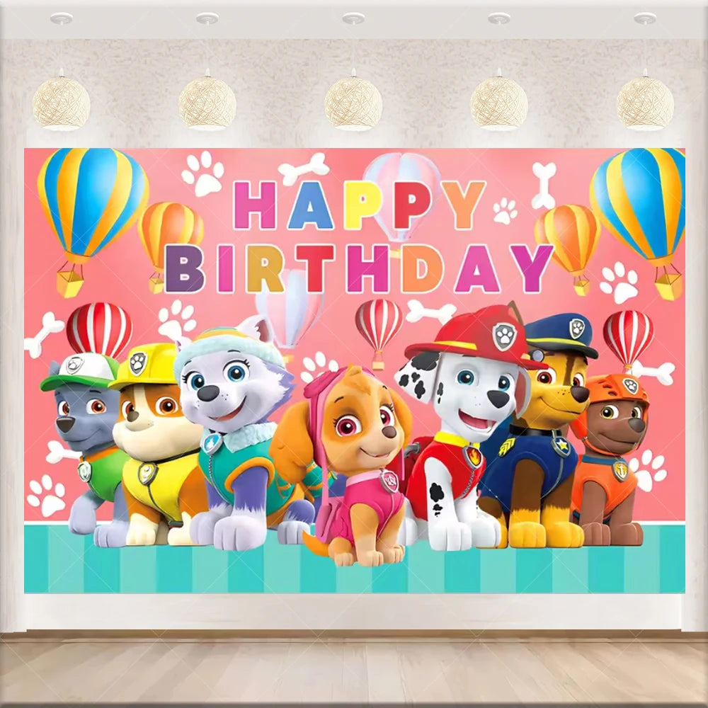 PAW Patrol Anime Birthday Party Backdrop – Puppy Dog Photography Background Cloth for Kids Birthday & Baby Shower Decorations Boy Gift