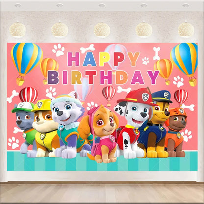 PAW Patrol Anime Birthday Party Backdrop – Puppy Dog Photography Background Cloth for Kids Birthday & Baby Shower Decorations Boy Gift
