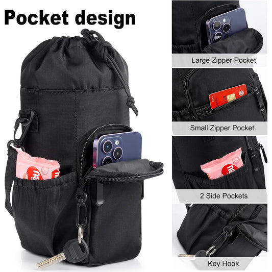 Insulated Water Bottle Holder with Strap – Carrier Sling Bag for 16oz, 32oz, 40oz & 64oz Bottles