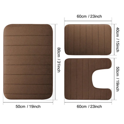 Non-Slip Grey Memory Foam Bath Mat Set – Soft, Water Absorbent, Quick-Drying, Machine Washable Bathroom Rugs for Home Floor