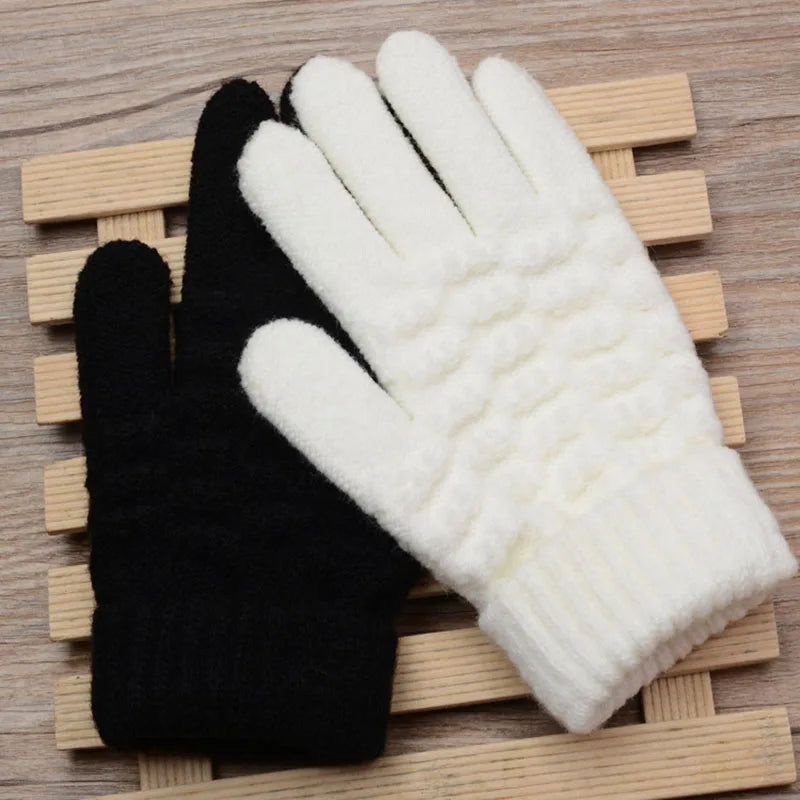 New Fashion Kids Thick Knitted Gloves - Warm Winter Stretch Mittens for Boys and Girls, Solid Color Split Finger Gloves