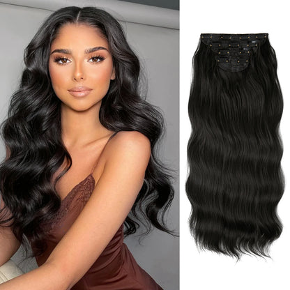SARLA Synthetic Long Wavy Clip-In Hair Extensions 22" Thick Hairpiece for Women – Brown, Blonde, Black