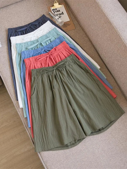 2024 Women’s High Waist Cotton Summer Shorts with Pockets – Casual Loose Fit Soft Cool Shorts for Girls
