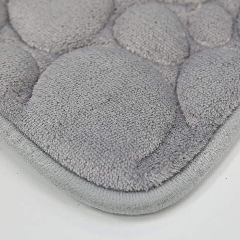 Solid Color Bathroom Floor Mat Set – Water-Absorbing, Non-Slip Stone Pattern, Comfortable & Soft 3-Piece Set
