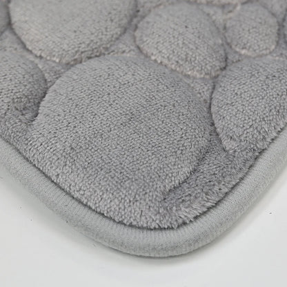 Solid Color Bathroom Floor Mat Set – Water-Absorbing, Non-Slip Stone Pattern, Comfortable & Soft 3-Piece Set