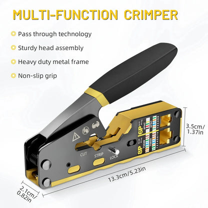 RJ45 Pass Through Crimping Tool - All-in-One Ethernet Wire Cutter for Cat5, Cat5e & Cat6 Network Connectors