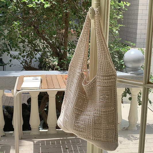 Women’s Crochet Tote Bag - Hollow Knitted Shoulder Handbag for Casual Shopping & Everyday Style