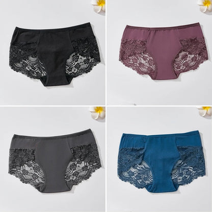 Women’s Lace Briefs 4-Piece Set - Soft Breathable Ruffle Trim Panties for Comfortable Daily Wear S-4XL