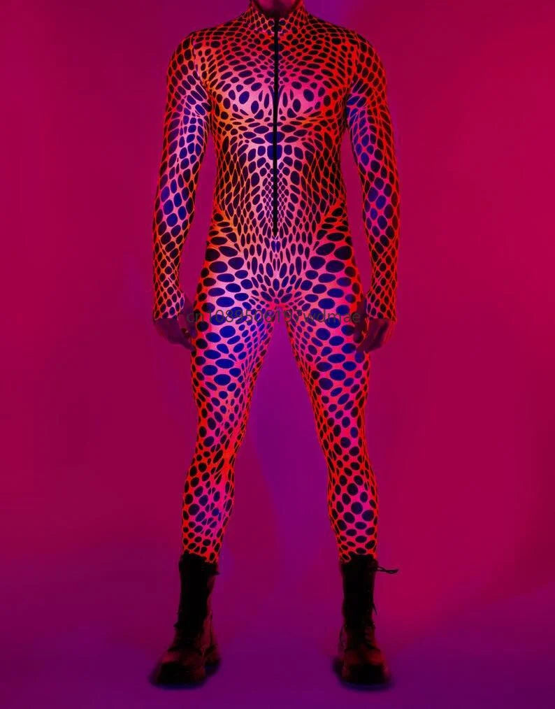 Men's Cyberpunk Muscle Bodysuit - Sci-Fi Printed Cosplay Zentai Costume for Carnival, Stage & Performance Events