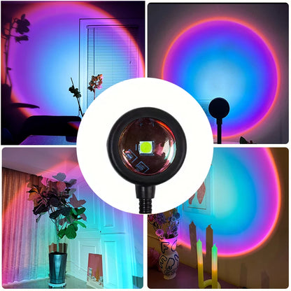Rainbow Projection Lamp - USB Sunset Atmosphere Light with Multi-Angle Rotation for Home & Bedroom