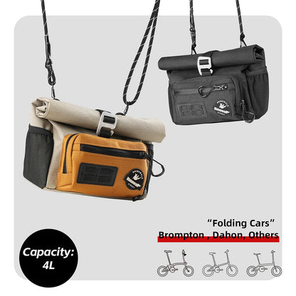 Rhinowalk 4L Bike Handlebar Bag — Quick Release Front Tube Basket with MOLLE for Brompton Folding Bikes