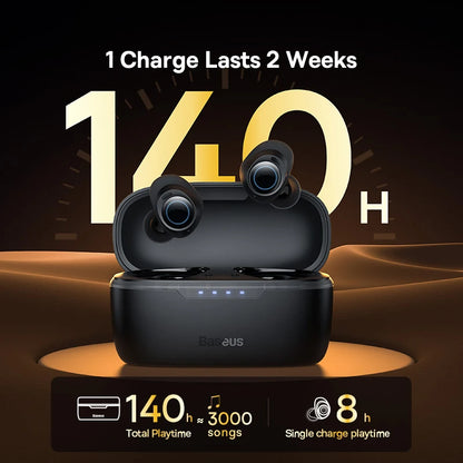 Baseus True Wireless Earphones - 48dB Noise Cancelling, Bluetooth 5.3, 140h Playtime, IPX6 Waterproof Sport TWS Earbuds