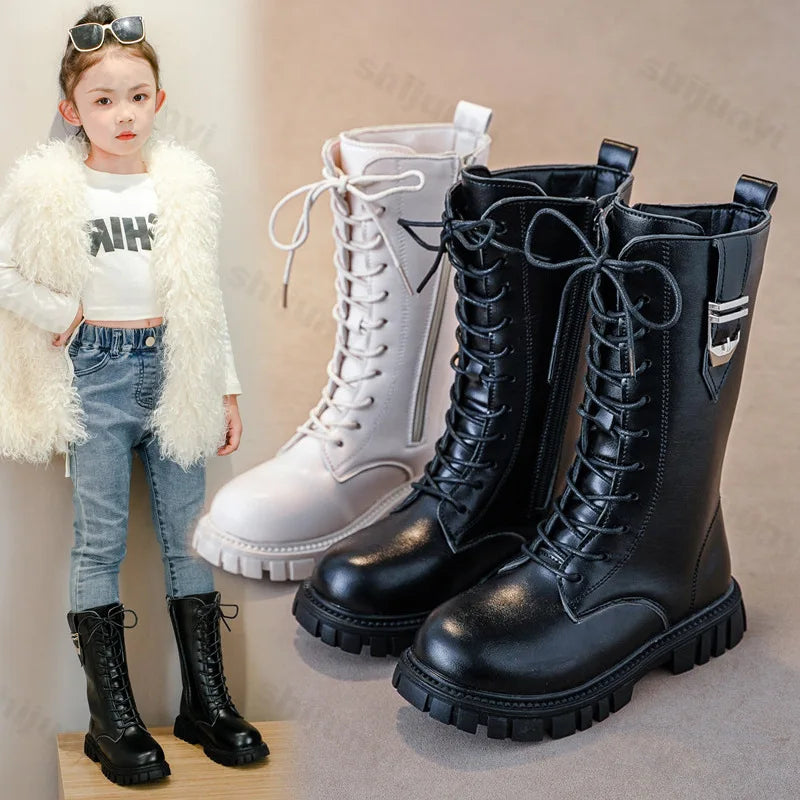 2025 Kids Knee-High Boots – Autumn British Style Girls’ Princess Boots, Zipper, Comfortable, Non-Slip & Buckle Design