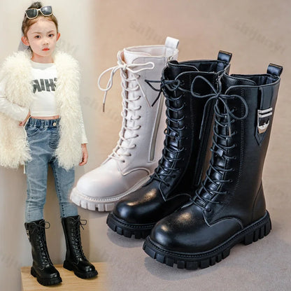 2025 Kids Knee-High Boots – Autumn British Style Girls’ Princess Boots, Zipper, Comfortable, Non-Slip & Buckle Design