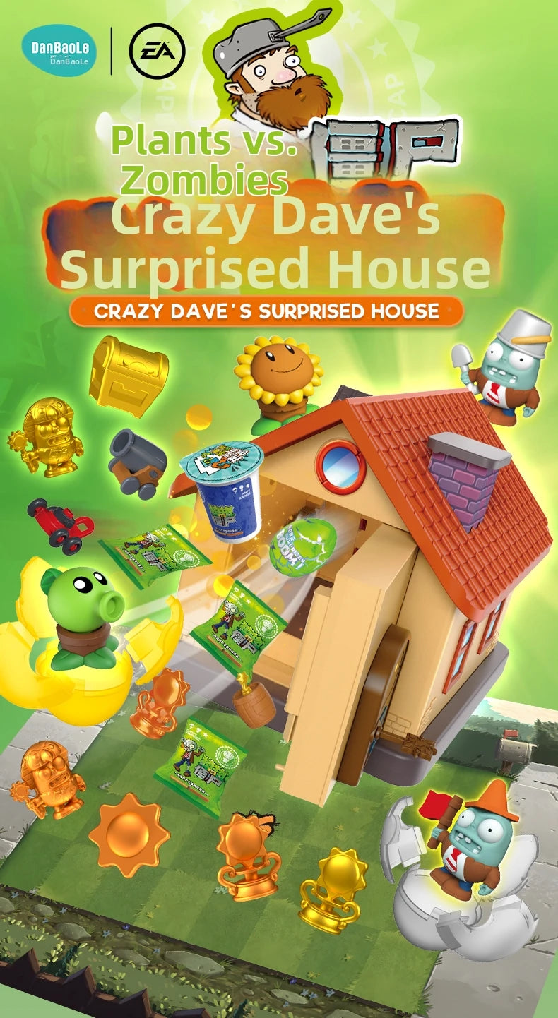 Plants vs Zombies Dave's Surprise House Toy Set – Collectible Figures with Interactive Play Features for Kids Gift