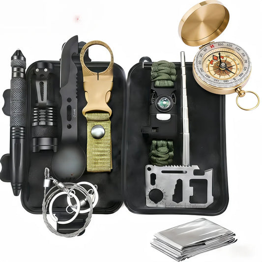 Outdoor Adventure Survival Kit - SOS Emergency First Aid EDC Box Camping Gear and Self-Defense Preparedness Equipment