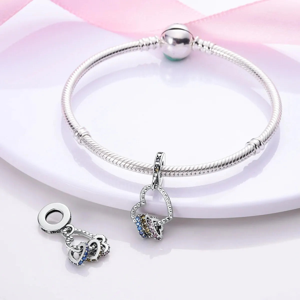 MULA Chameleon Silver-Plated Charm with Color-Changing Crystal Ball - DIY Snake Chain Bracelet Jewelry Gift for Women