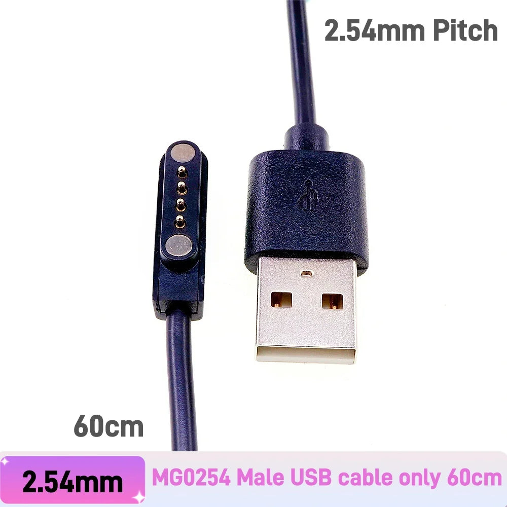 Magnetic Pogo Pin Connector - 2–5 Pin Spring-Loaded Male/Female Power Socket, 2.54/2.8mm Spacing, USB Cable Compatible