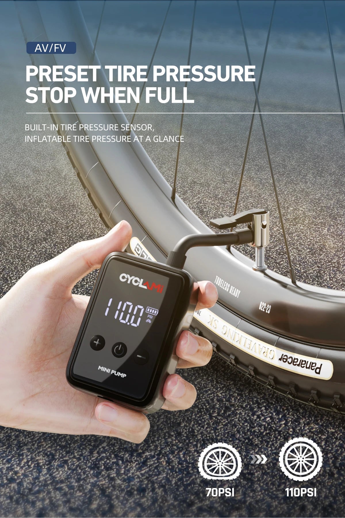 CYCLAMI HW125 150PSI Portable Electric Bike Air Pump – Rechargeable Mini Tire Inflator for Schrader & Presta Valves