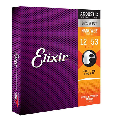 Elixir Acoustic Guitar Strings - 80/20 Bronze Nickel for Electric Play, Ideal for Popular Music and Rock (11002, 16052, 16027, 11-52)