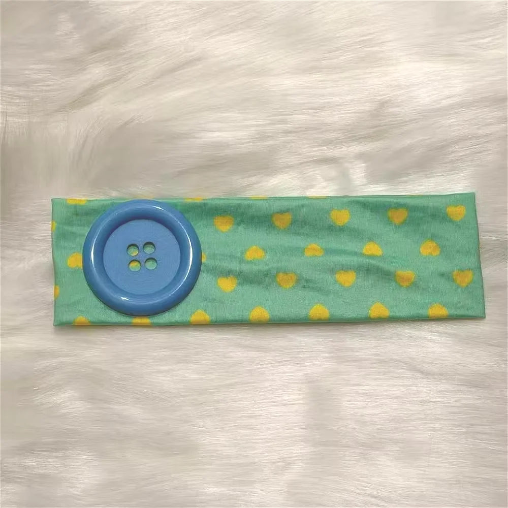 Y2K Vintage Polka Dot Headband - Trendy Button Hairband for Women, Cute Casual, Sports, and Yoga Accessories