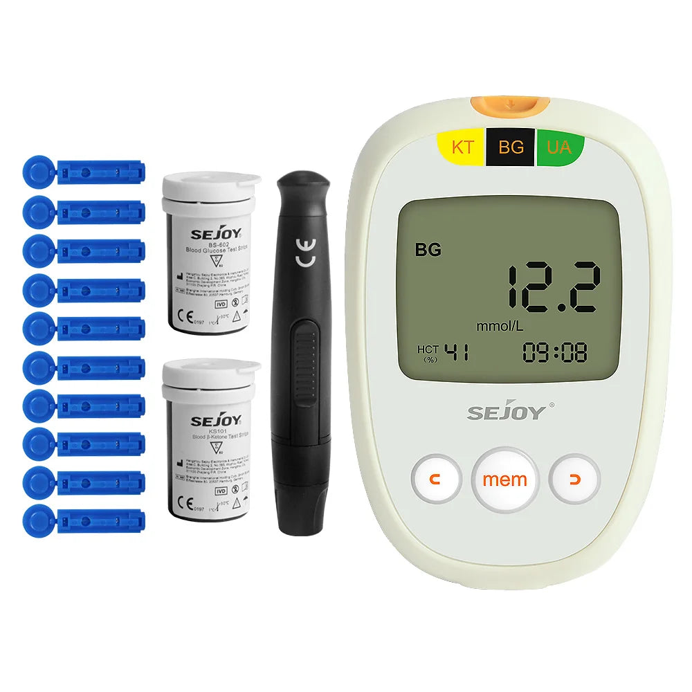 Glucose, Ketone & Uric Acid Meter Kit - Diabetes and Ketosis Testing with 150 Test Strips, Lancets and Lancing Device