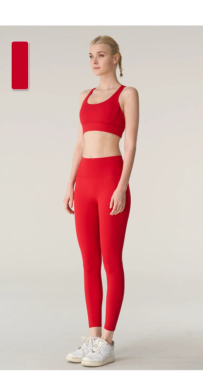 2-Piece Women’s Yoga Tracksuit – Athletic Pilates Fitness Set with Push-Up Sports Bra & Leggings for Gym Workouts