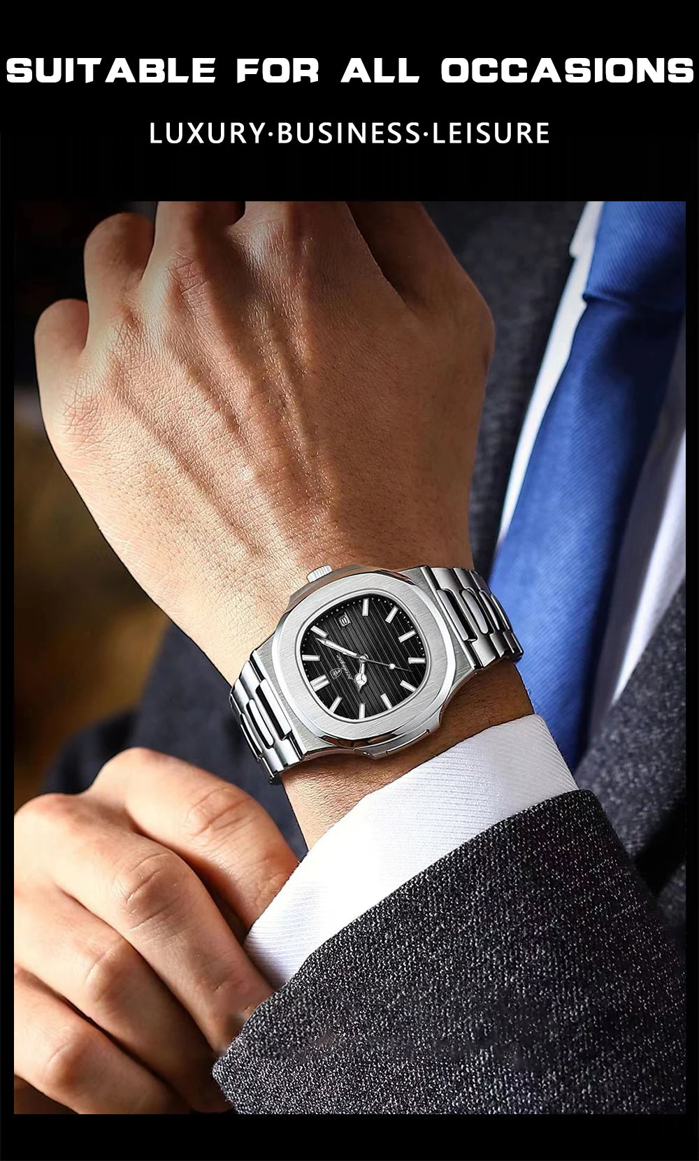 POEDAGAR Luxury Men's Sports Watch — Waterproof Luminous Quartz Wristwatch with Square Dial & Date