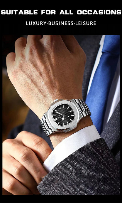 POEDAGAR Luxury Men's Sports Watch — Waterproof Luminous Quartz Wristwatch with Square Dial & Date