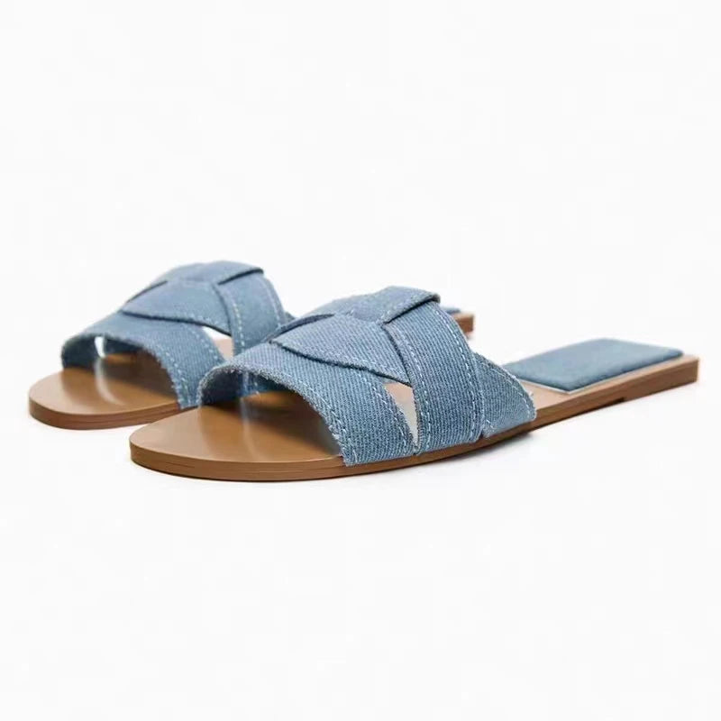 2025 Summer Women's Designer Open Toe Woven Flat Slippers – Comfortable Casual Shoes