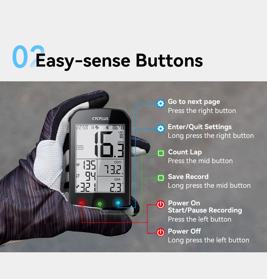 CYCPLUS M1 GPS Bicycle Computer - Bluetooth 5.0 & ANT+ Cycling Speedometer | Speed Meter Compatible with Garmin Zwift | Bike Accessories