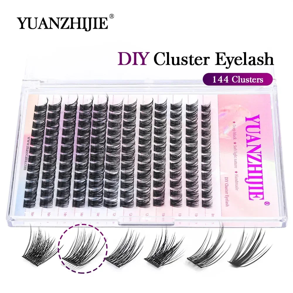 DIY 144 Cluster Lashes – Natural C/D Curl Individual Mink Eyelashes, Free Shipping, Home Makeup Supplies