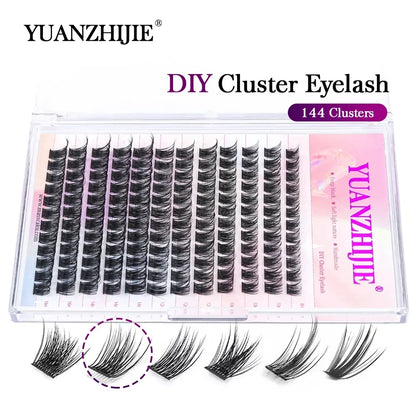 DIY 144 Cluster Lashes – Natural C/D Curl Individual Mink Eyelashes, Free Shipping, Home Makeup Supplies