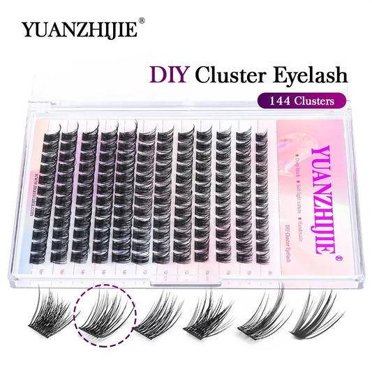 DIY 144 Cluster Lashes – Natural C/D Curl Individual Mink Eyelashes, Free Shipping, Home Makeup Supplies