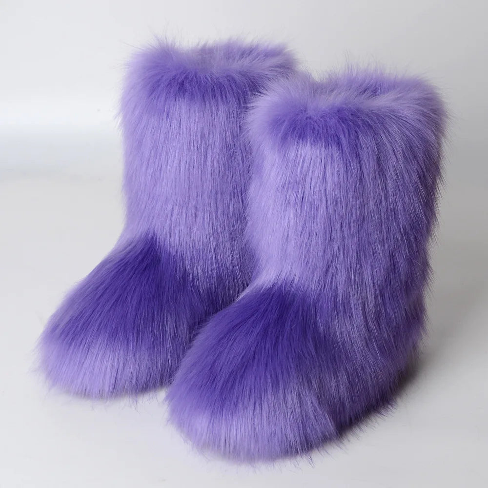 Women’s Faux Fur Winter Boots - Plush Warm Snow Shoes for Ladies with Luxury Furry Fashion Style