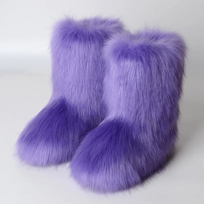 Women’s Faux Fur Winter Boots - Plush Warm Snow Shoes for Ladies with Luxury Furry Fashion Style