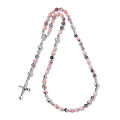 6mm Tiger Eye Rosary Beads Necklace – Catholic Jesus & Virgin Mary Pendant Long Knotted Chain Religious Jewelry for Men & Women
