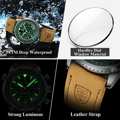 POEDAGAR Luxury Men's Quartz Watch Waterproof Luminous Date Chronograph Leather Military Sports Wristwatch