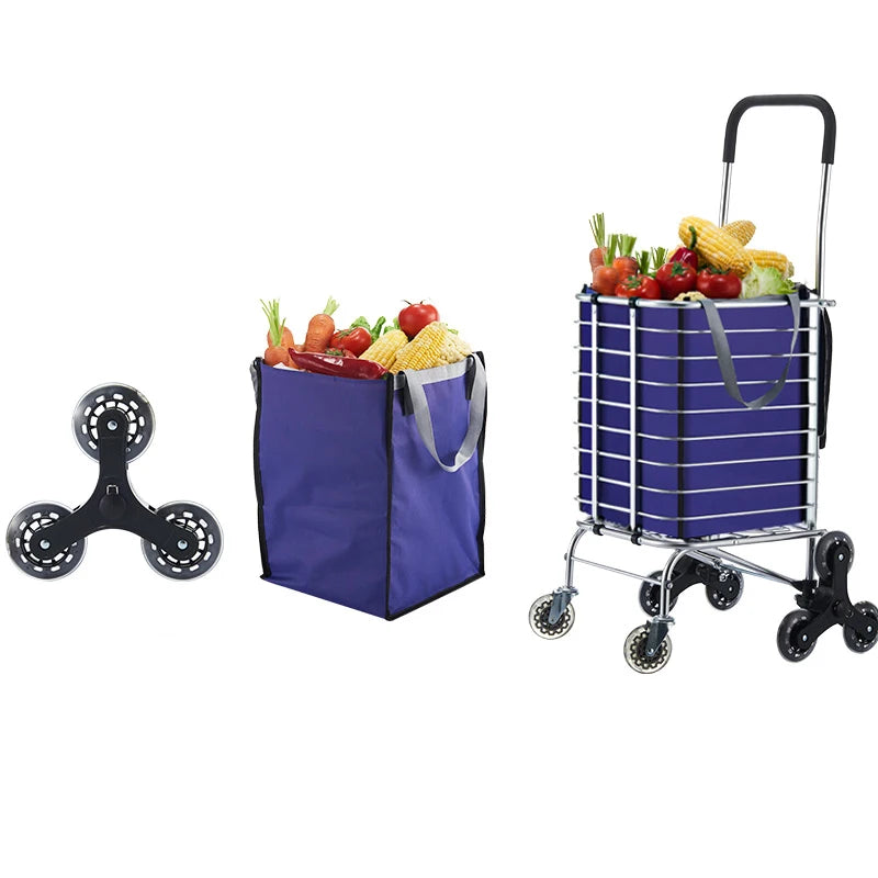 Aluminum Alloy Folding Grocery Cart – Portable Lightweight Shopping Trolley with Step Climbing for Supermarket & Food