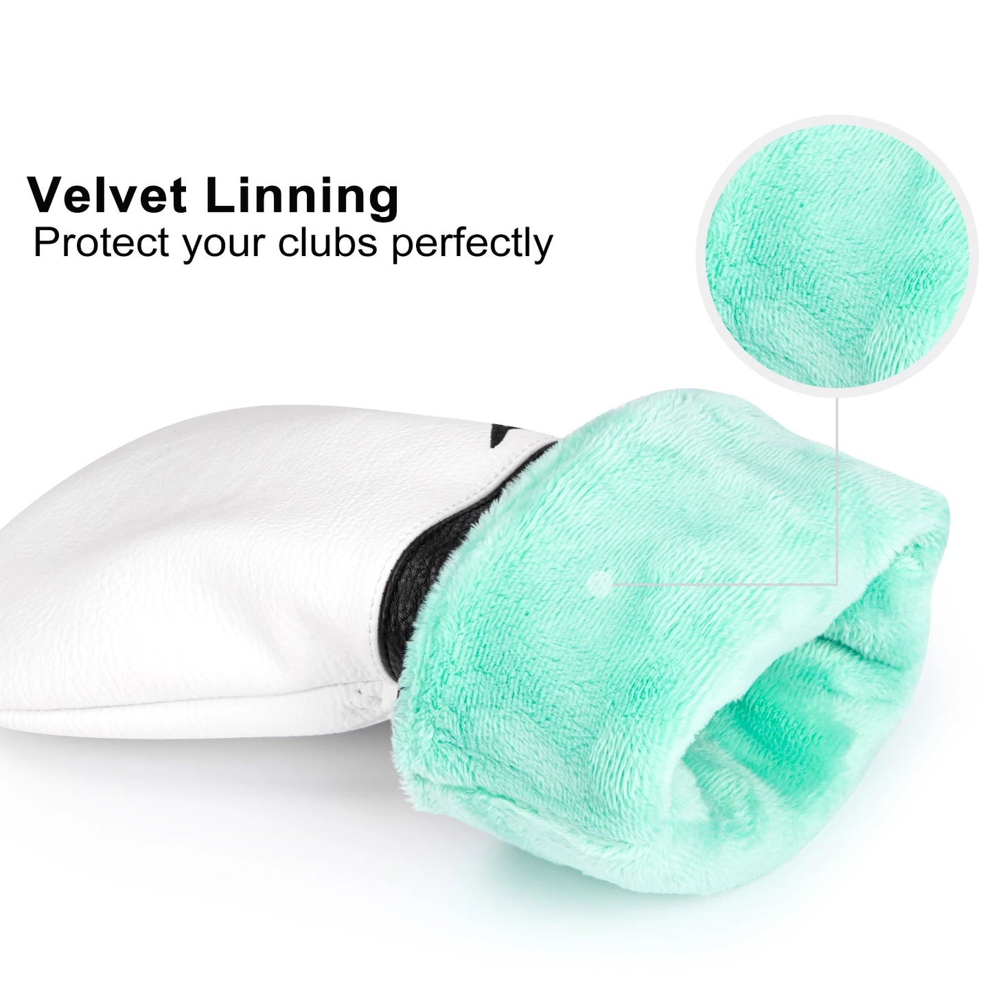 White Premium Leather Birdie Golf Head Cover – Elegant Embroidery for Driver, Fairway Wood & Hybrid Clubs