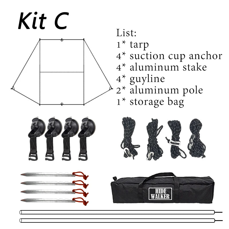 Bat Shape Black Coating Car Side Awning Tarp – 2x3 Waterproof Outdoor Shelter Tent for SUV & Van