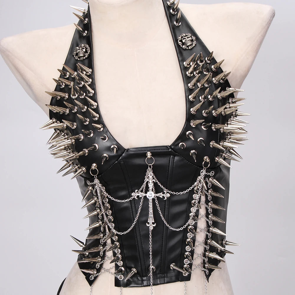 Y2K Gothic Spiked Tank Top - Punk Rock Emo Grunge Festival Style for Women