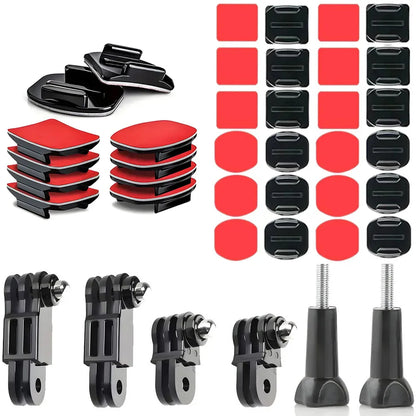 Helmet Adhesive Mount Kit for GoPro, Insta360, DJI – Flat & Curved Mounts with Adjustable Pivot Arm