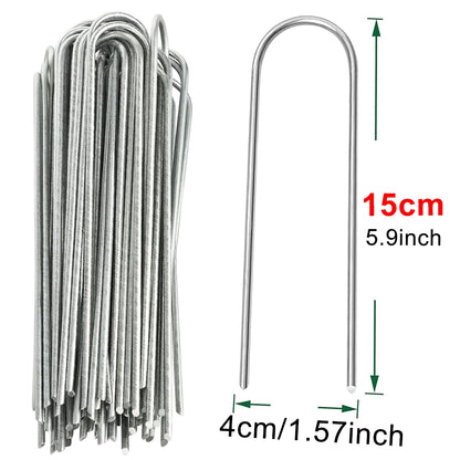 U-Type Heavy Duty Garden Staples – Galvanized Fence Sod Pins & Landscape Ground Stakes for Lawn, Barrier & Garden Fixing Nails