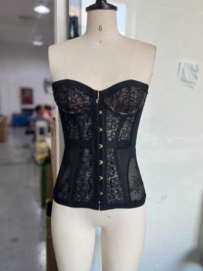 Spicy Girl Women’s Sexy Corset Top – Lace Hollow Sleeveless Strapless Vest, Tight Fit Summer 2025 Street Fashion