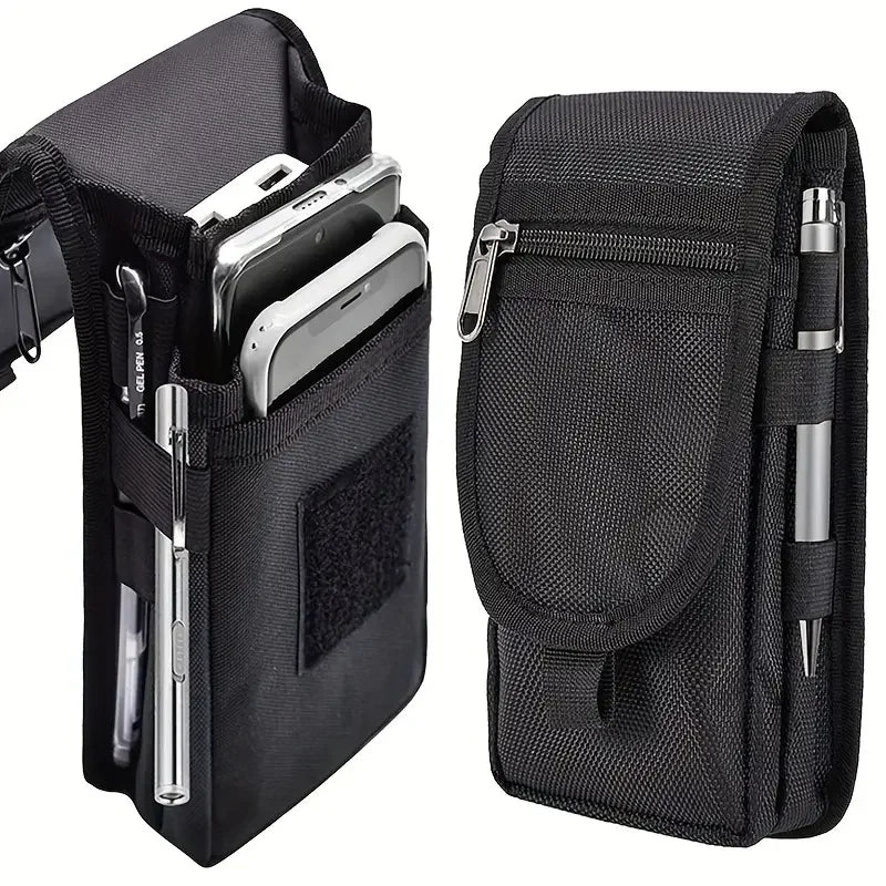 Versatile Flip Phone Bag: 3-Compartment Men's Belt Loop Pouch for Casual Use - Large Capacity Wallet & Pen Insertion