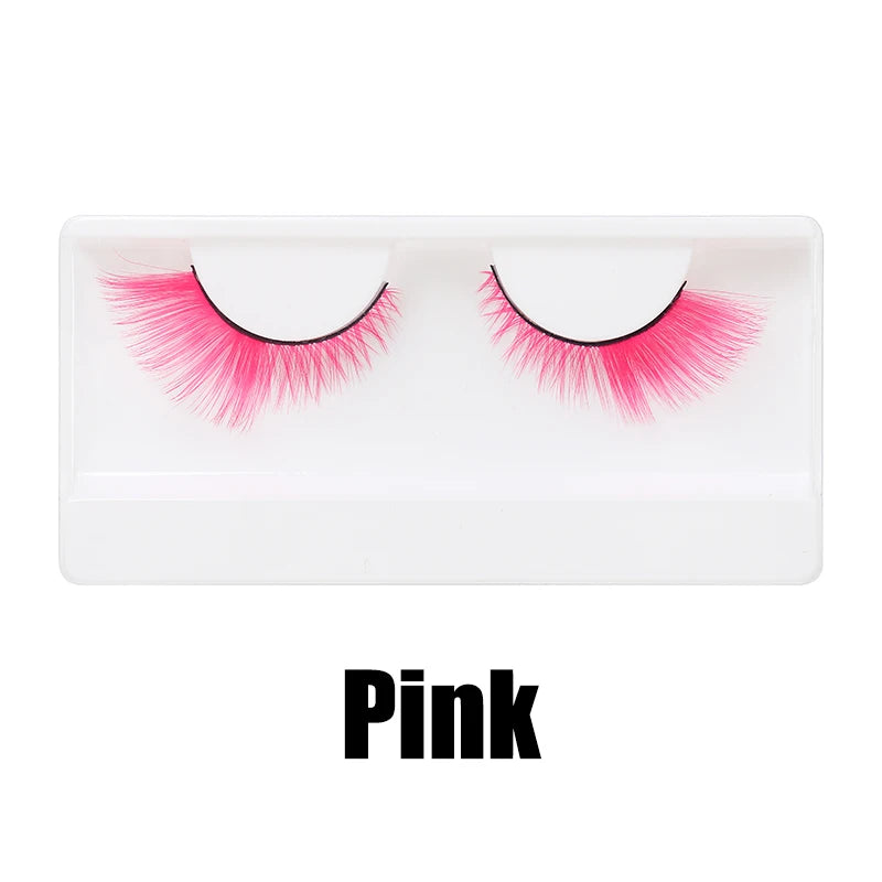 Colorful Halloween False Eyelashes – Blue, Red & Pink Cosplay Fake Lash Extensions for Makeup Looks