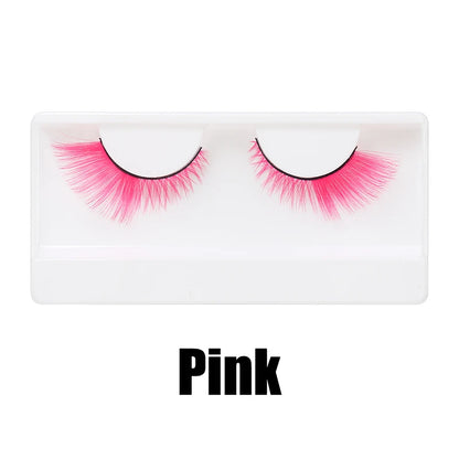 Colorful Halloween False Eyelashes – Blue, Red & Pink Cosplay Fake Lash Extensions for Makeup Looks